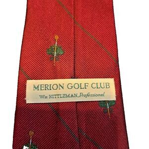 Vtg Merion Golf Club Tie Red Silk Wicker Basket Logo Wm Kittleman Pro Mens Tie